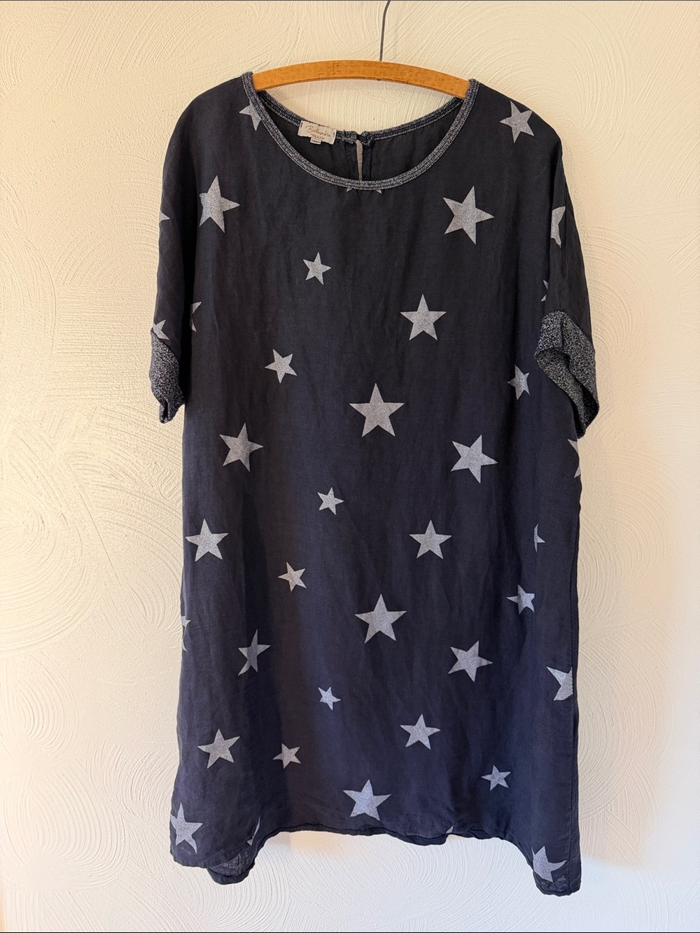 Bellambra 100% Linen Made In Italy Navy Metallic Star Dress.  Size XL.